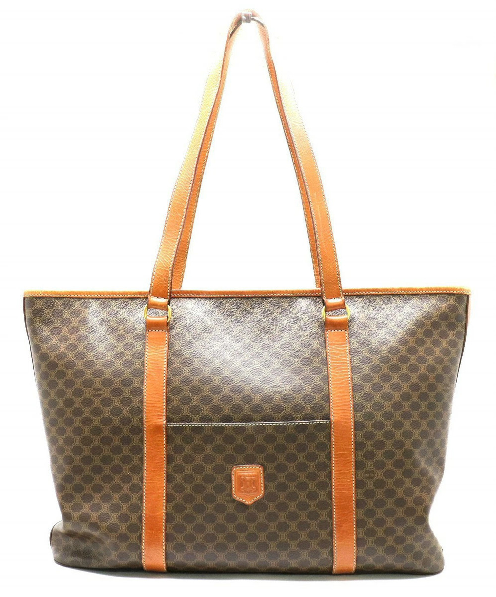 Celine Macadam Tote Bag Shoulder Leather Brown Dark